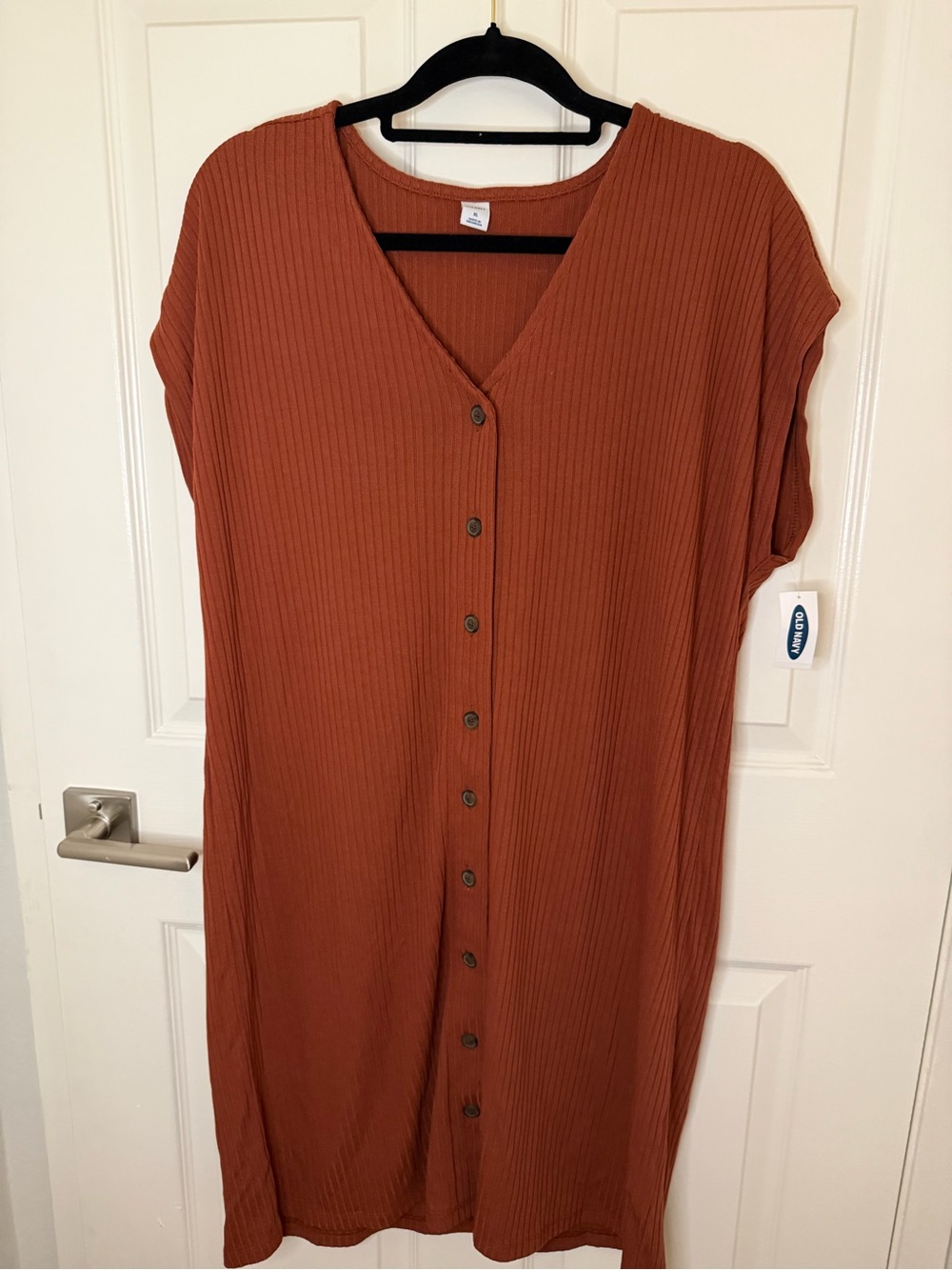 Old Navy Button-Down Ribbed Midi Dress — Rust Size XL.
